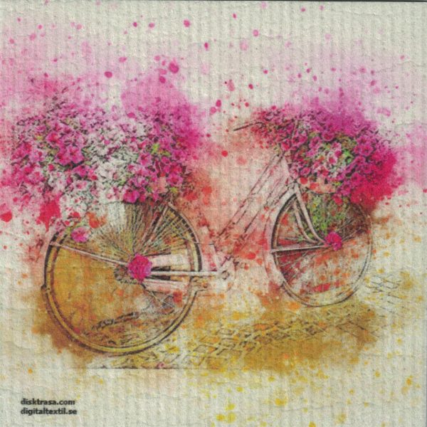 Disktrasa med motiv av rosa cykel målad Kjell Mari Ekvall