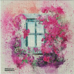 Disktrasa med motiv av rosa fönster målad Kjell Mari Ekvall